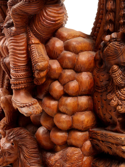 48" Shiva Family - The Universe of Bhagawan Shiva (Award Winning Sculpture) | Teakwood Statue for Temple with Carving