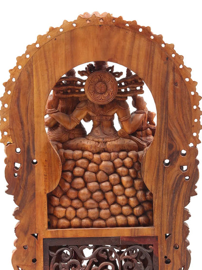 48" Shiva Family - The Universe of Bhagawan Shiva (Award Winning Sculpture) | Teakwood Statue for Temple with Carving