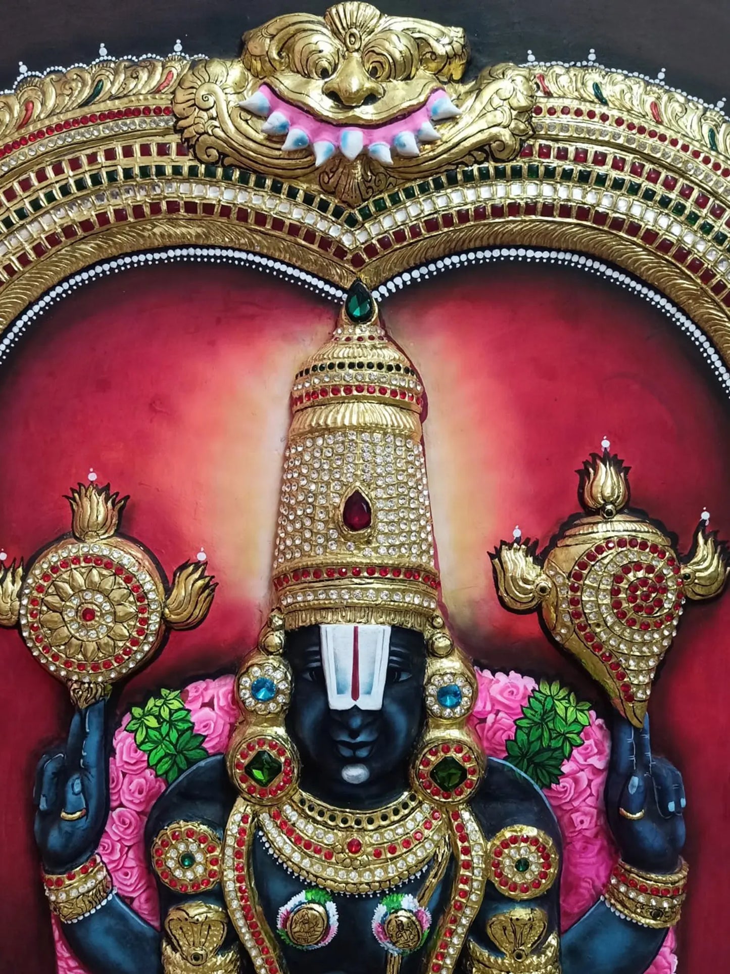 Masterpiece of Lord Venkateswara with Goddess Lakshmi | Handmade Tanjore Painting
