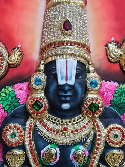 Masterpiece of Lord Venkateswara with Goddess Lakshmi | Handmade Tanjore Painting