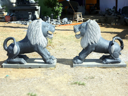 32" Large Lion Pair Statue | Hard Granite Stone Sculpture | (Shipped by Sea Overseas)