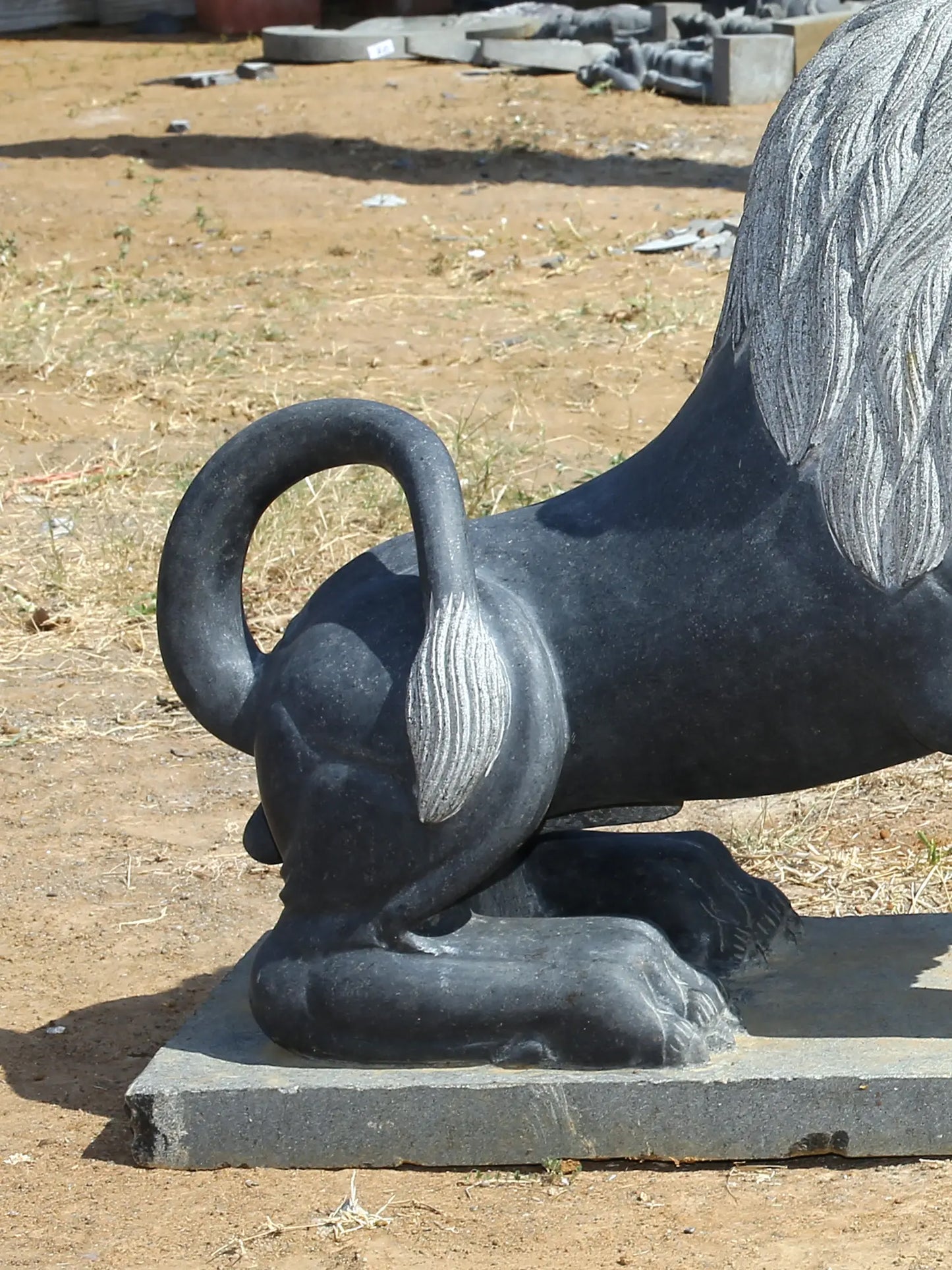32" Large Lion Pair Statue | Hard Granite Stone Sculpture | (Shipped by Sea Overseas)