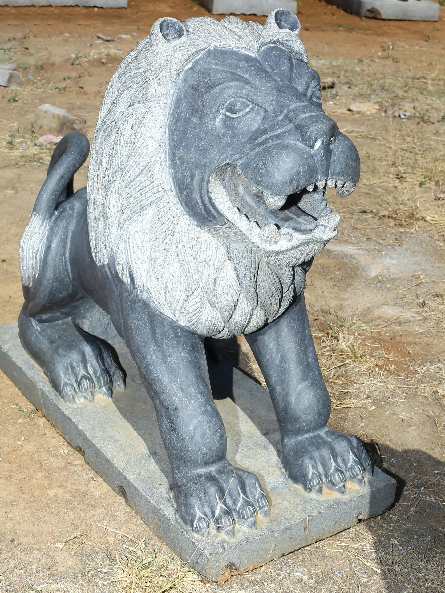 32" Large Lion Pair Statue | Hard Granite Stone Sculpture | (Shipped by Sea Overseas)