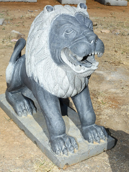 32" Large Lion Pair Statue | Hard Granite Stone Sculpture | (Shipped by Sea Overseas)