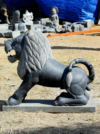 32" Large Lion Pair Statue | Hard Granite Stone Sculpture | (Shipped by Sea Overseas)