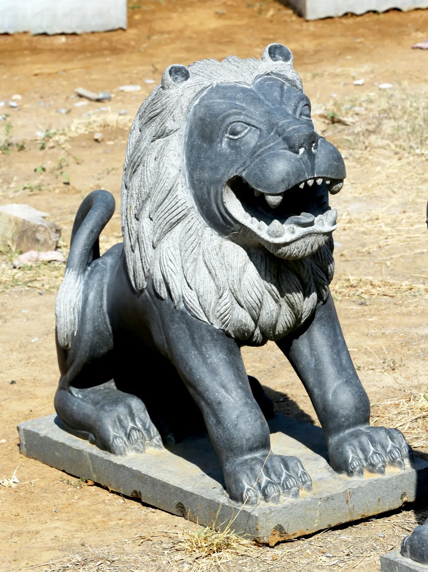 32" Large Lion Pair Statue | Hard Granite Stone Sculpture | (Shipped by Sea Overseas)