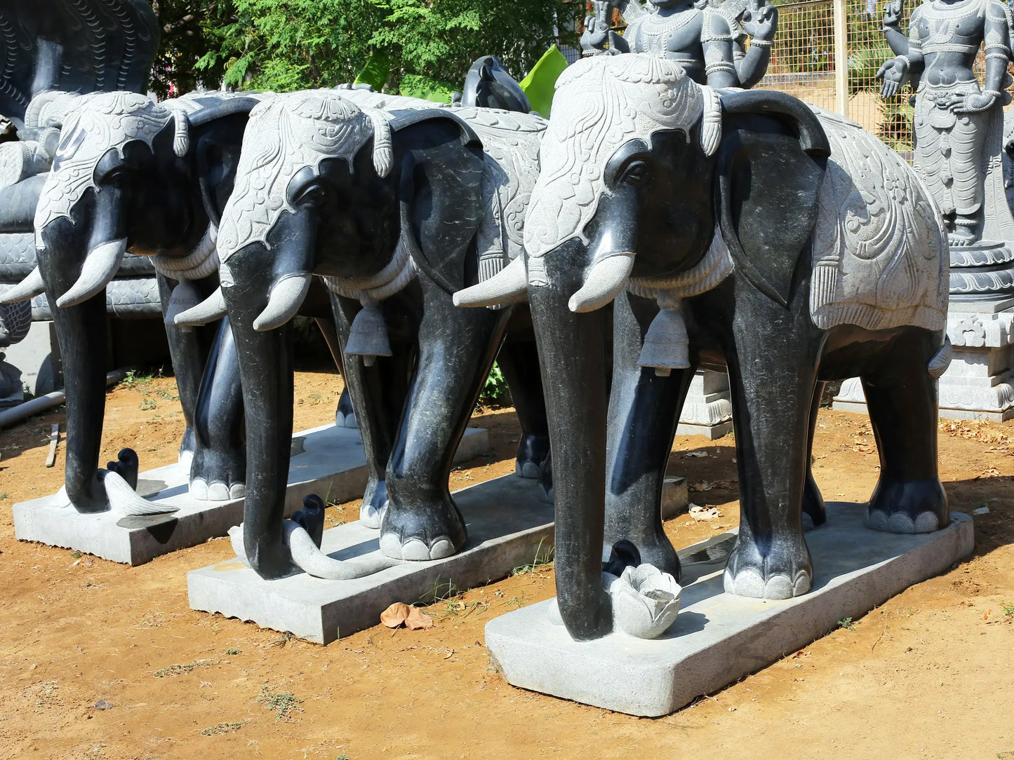 67" Large Pair of Elephant Statue for Garden | Hard Granite Stone Sculpture | (Shipped by Sea Overseas)