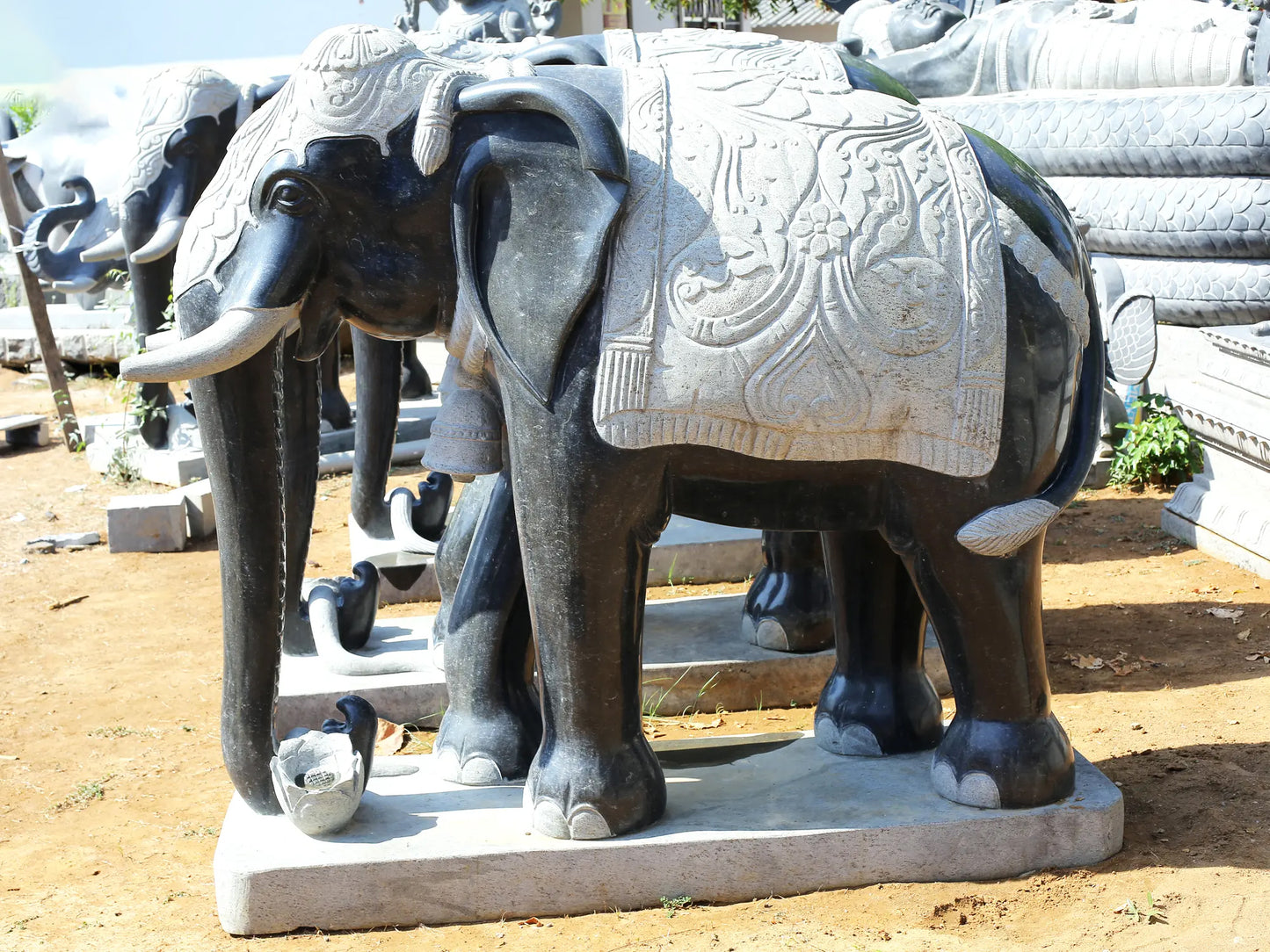 67" Large Pair of Elephant Statue for Garden | Hard Granite Stone Sculpture | (Shipped by Sea Overseas)