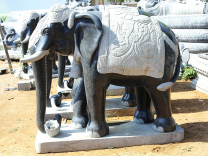 67" Large Pair of Elephant Statue for Garden | Hard Granite Stone Sculpture | (Shipped by Sea Overseas)