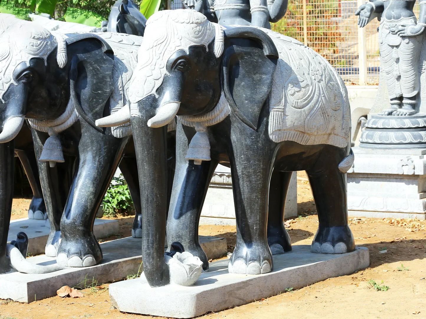67" Large Pair of Elephant Statue for Garden | Hard Granite Stone Sculpture | (Shipped by Sea Overseas)