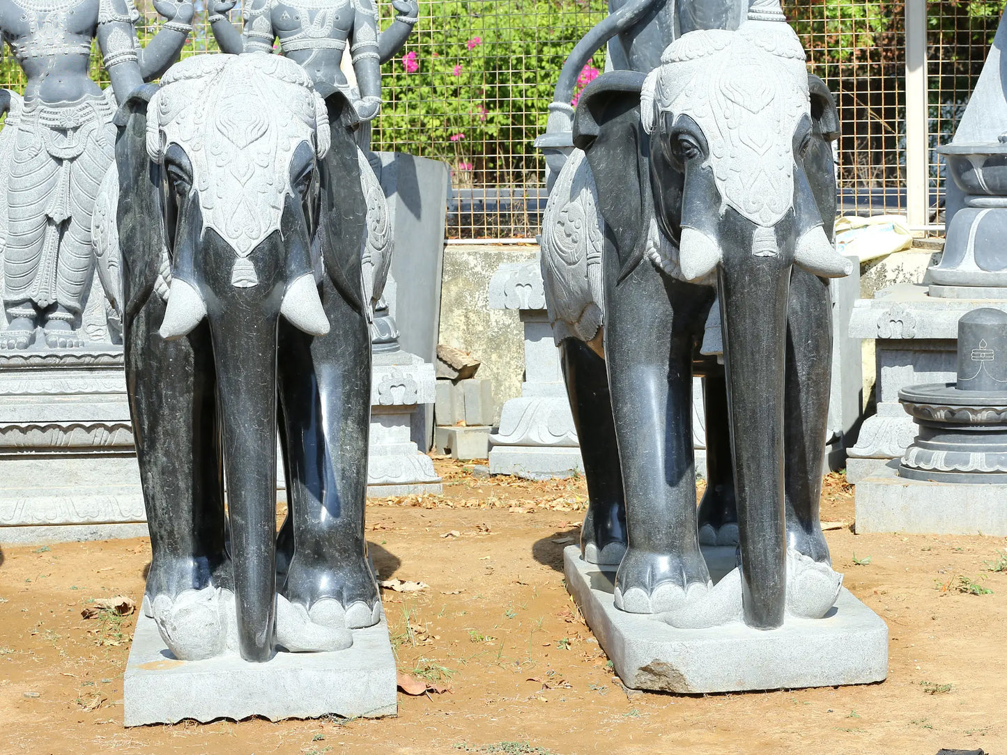 67" Large Pair of Elephant Statue for Garden | Hard Granite Stone Sculpture | (Shipped by Sea Overseas)