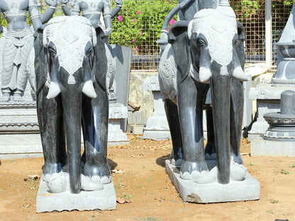 67" Large Pair of Elephant Statue for Garden | Hard Granite Stone Sculpture | (Shipped by Sea Overseas)