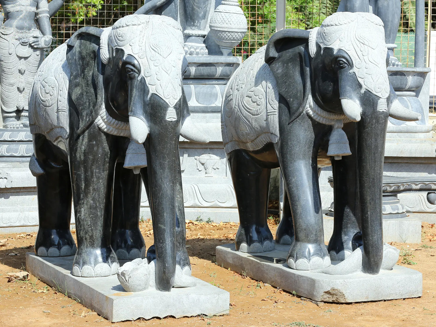 67" Large Pair of Elephant Statue for Garden | Hard Granite Stone Sculpture | (Shipped by Sea Overseas)