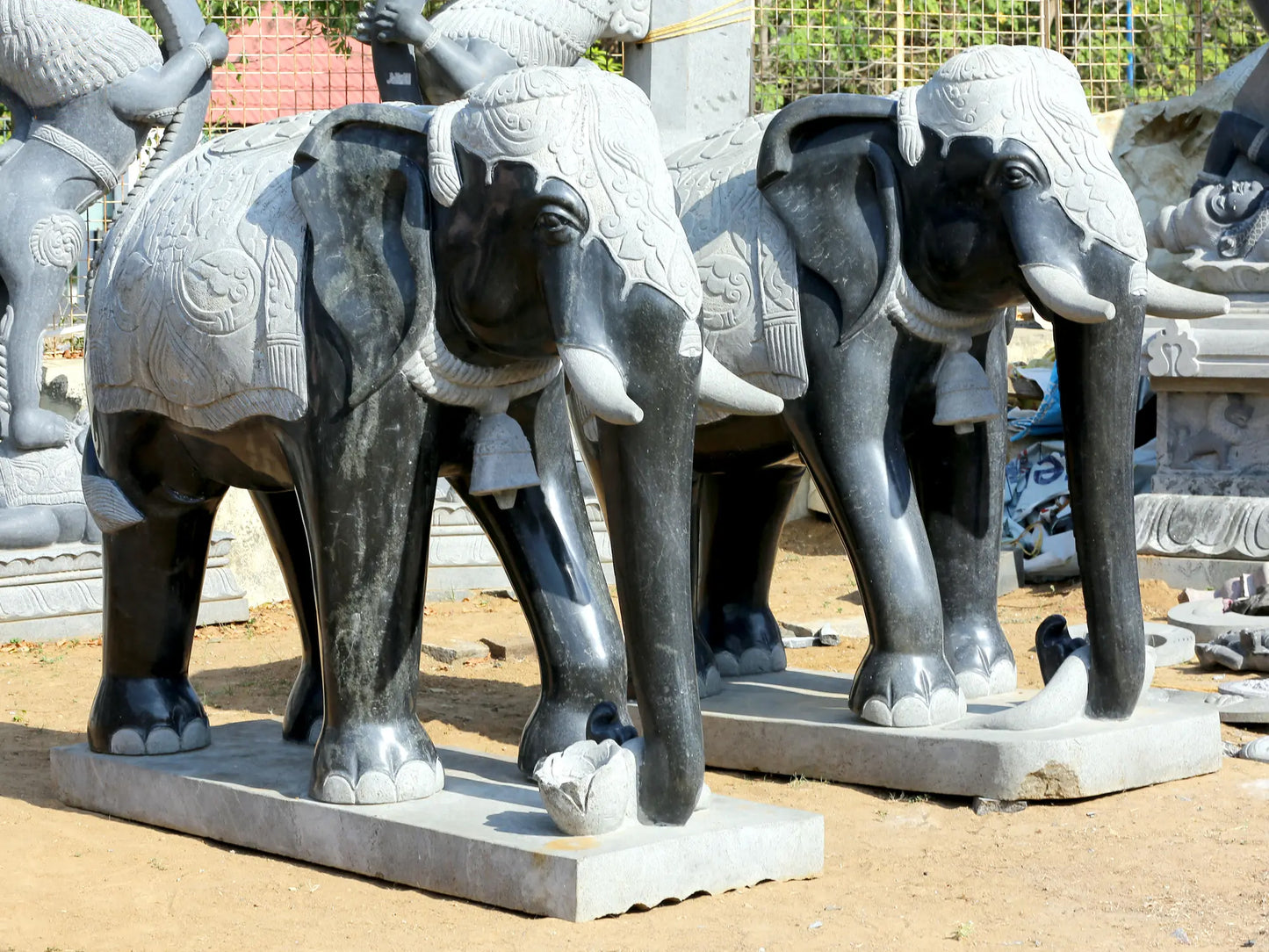 67" Large Pair of Elephant Statue for Garden | Hard Granite Stone Sculpture | (Shipped by Sea Overseas)