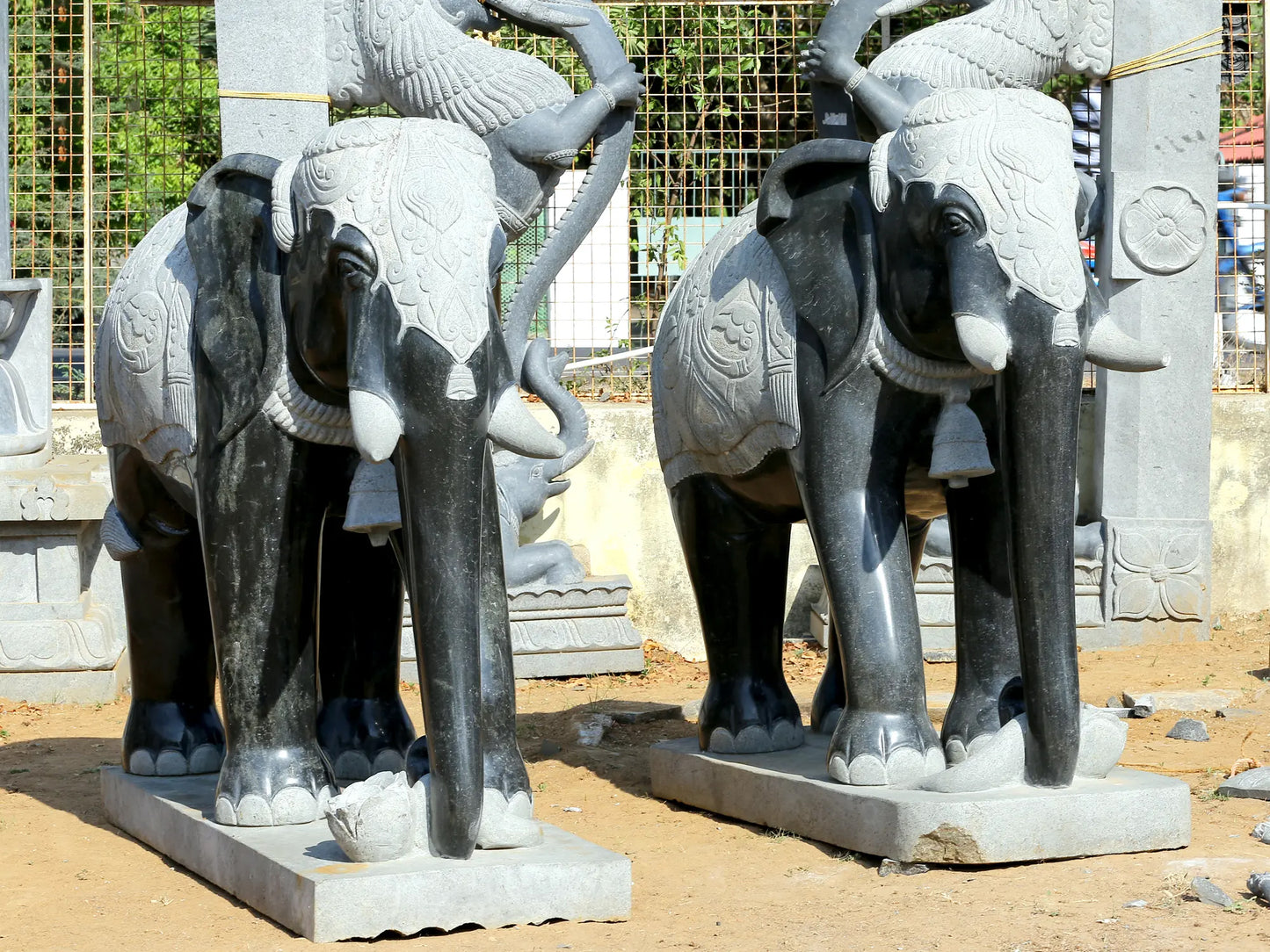 67" Large Pair of Elephant Statue for Garden | Hard Granite Stone Sculpture | (Shipped by Sea Overseas)