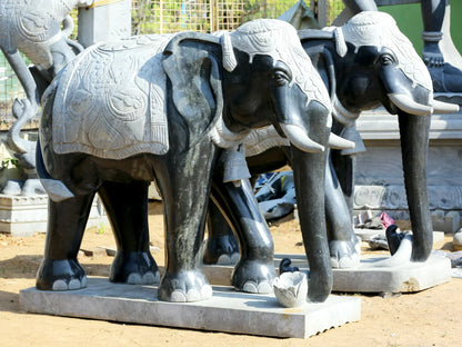 67" Large Pair of Elephant Statue for Garden | Hard Granite Stone Sculpture | (Shipped by Sea Overseas)