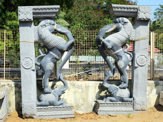 96" Large Pair of Yali Bracket | Hard Granite Stone Statue | (Shipped by Sea Overseas)