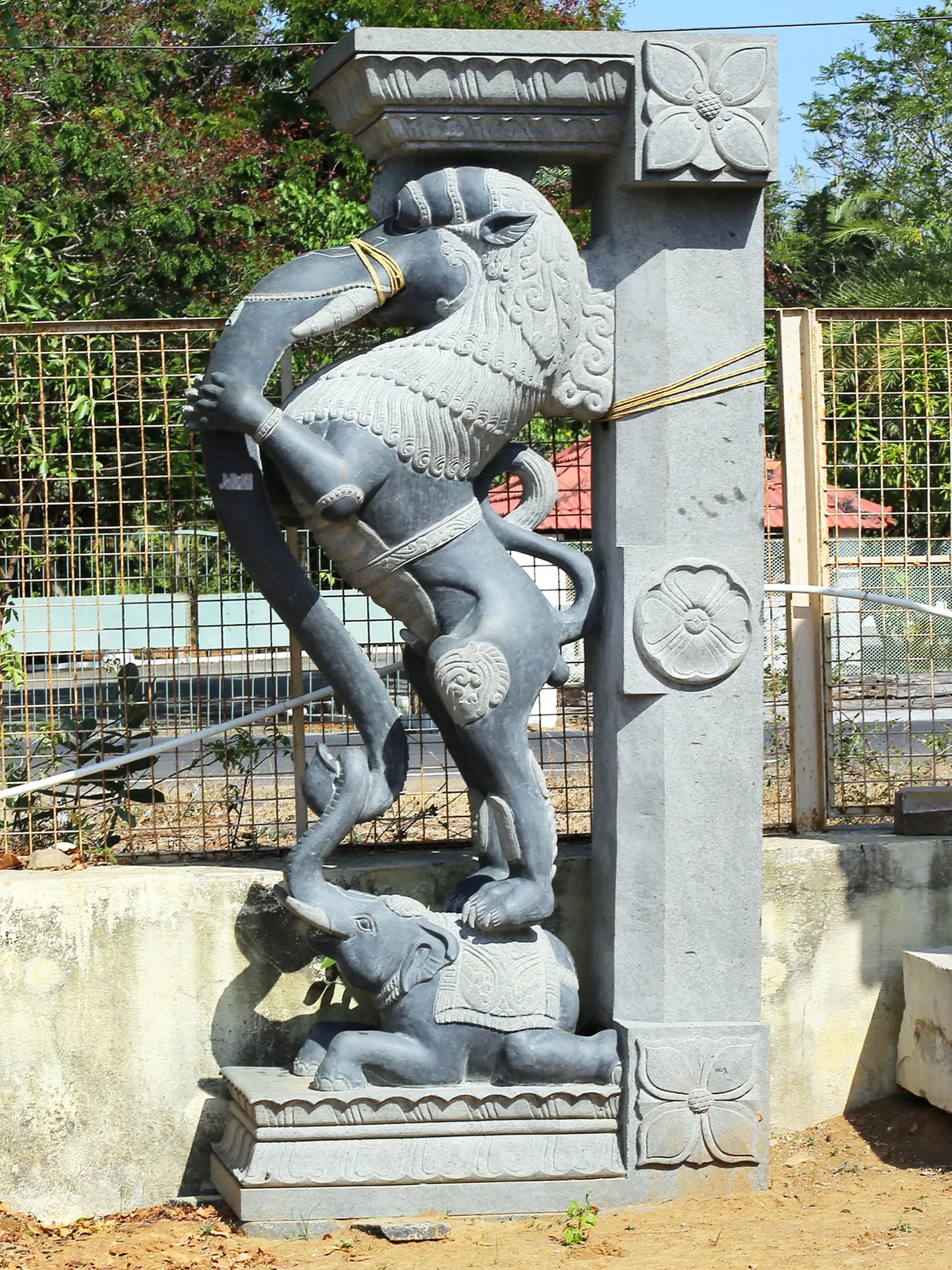 96" Large Pair of Yali Bracket | Hard Granite Stone Statue | (Shipped by Sea Overseas)