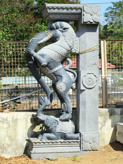 96" Large Pair of Yali Bracket | Hard Granite Stone Statue | (Shipped by Sea Overseas)
