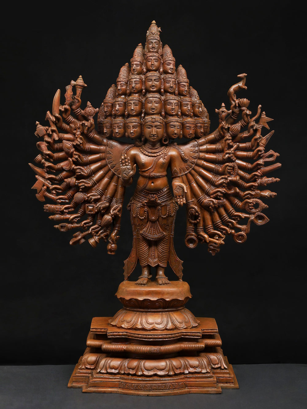 Sadashiva in Expansive Multi-Armed Form on Lotus Base in Panchaloha Bronze