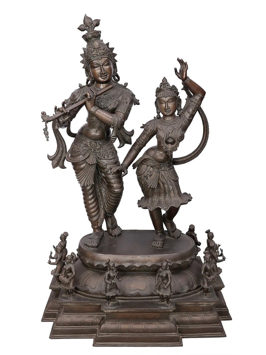 60" Large Statue Radha & Krishna | Panchaloha Bronze Statue from Swamimalai (Lost-Wax) - (Shipped by Sea)