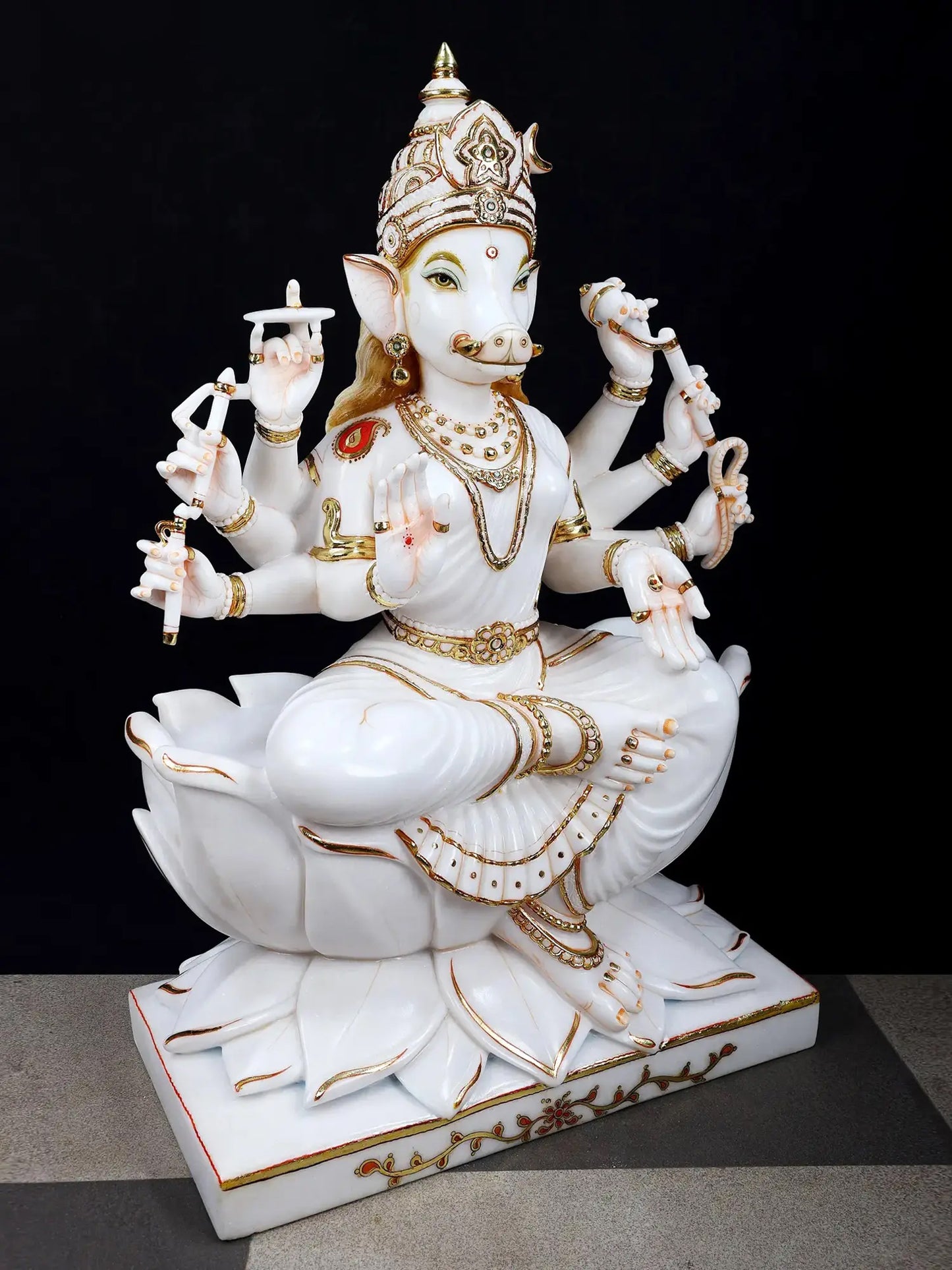 36" Superfine Goddess Varahi Staute with Eight Arms | White Marble Sculpture | Statue for Temple