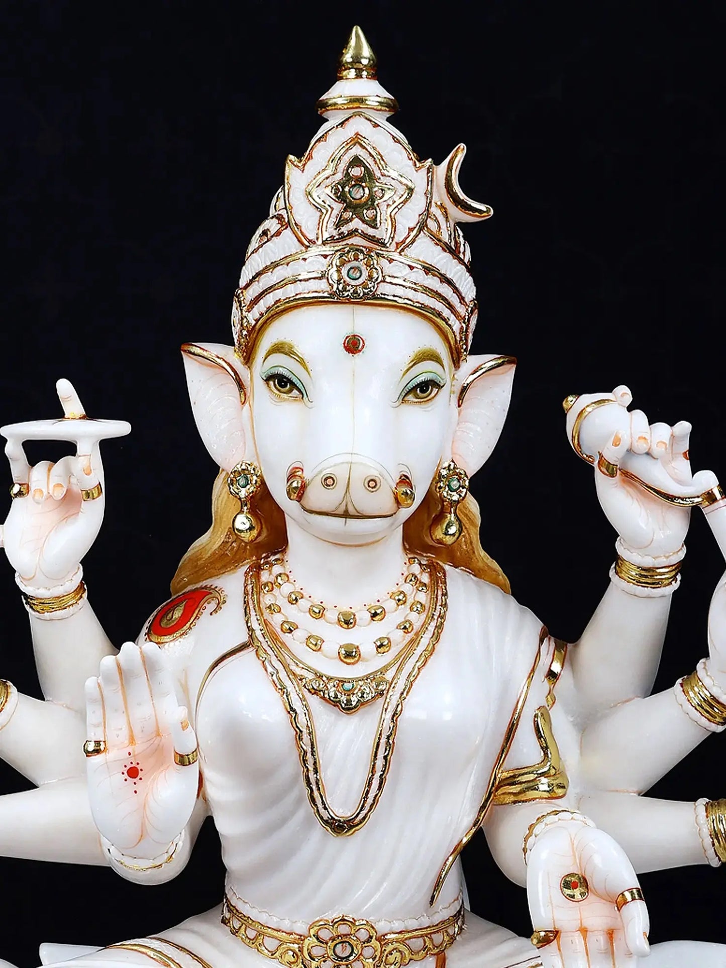 36" Superfine Goddess Varahi Staute with Eight Arms | White Marble Sculpture | Statue for Temple