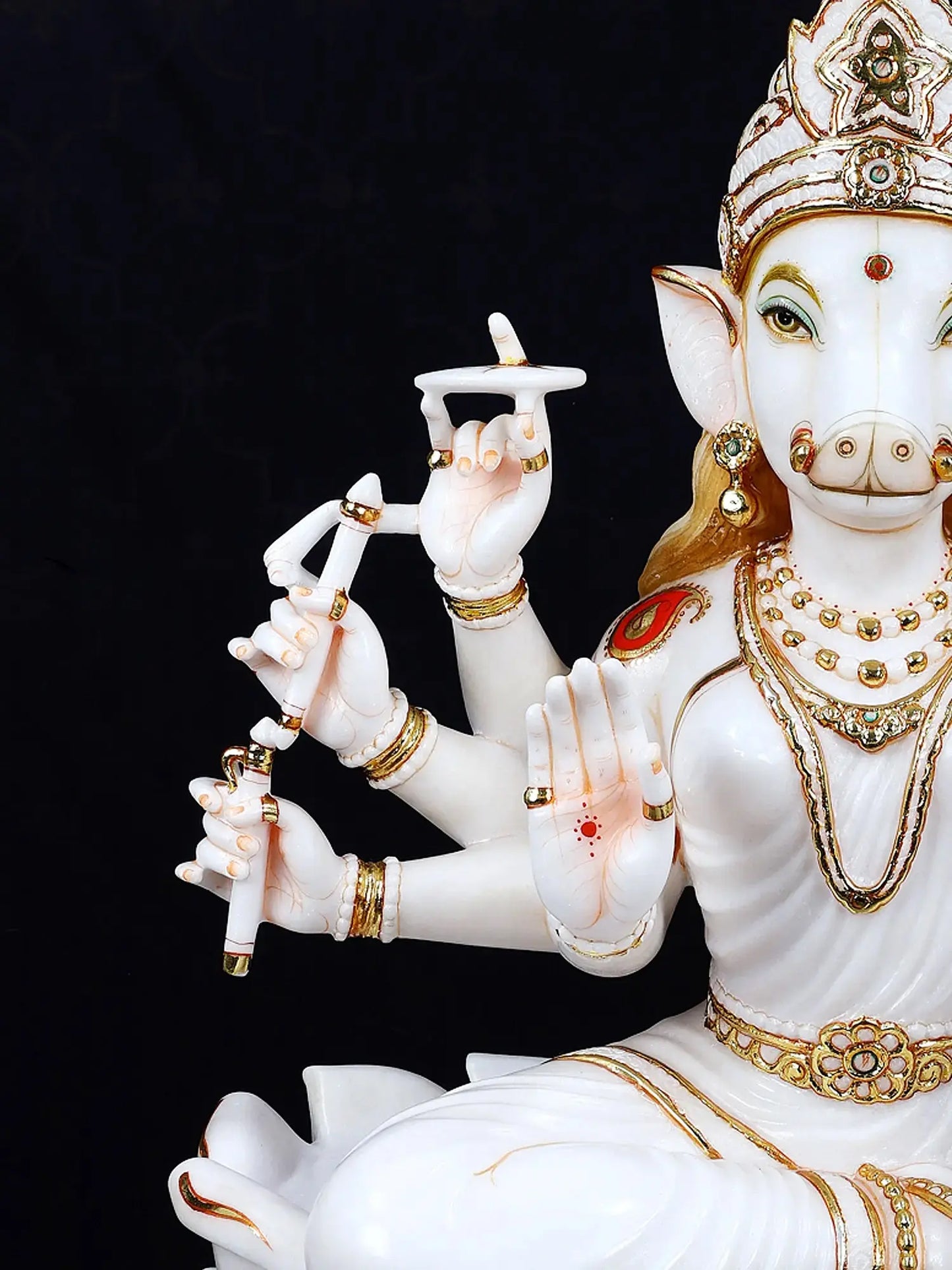 36" Superfine Goddess Varahi Staute with Eight Arms | White Marble Sculpture | Statue for Temple