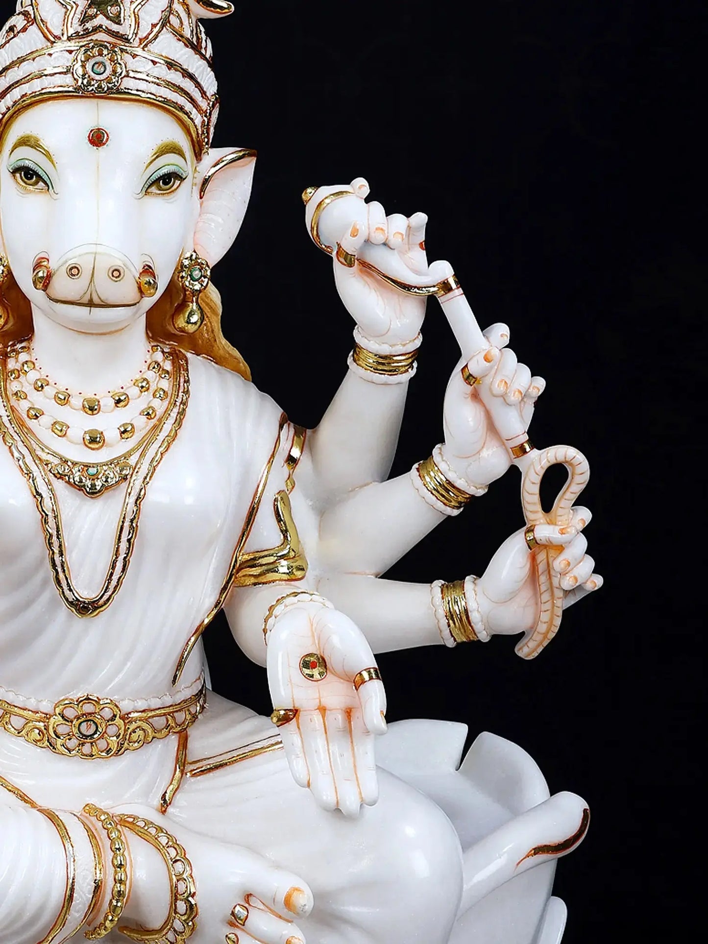 36" Superfine Goddess Varahi Staute with Eight Arms | White Marble Sculpture | Statue for Temple