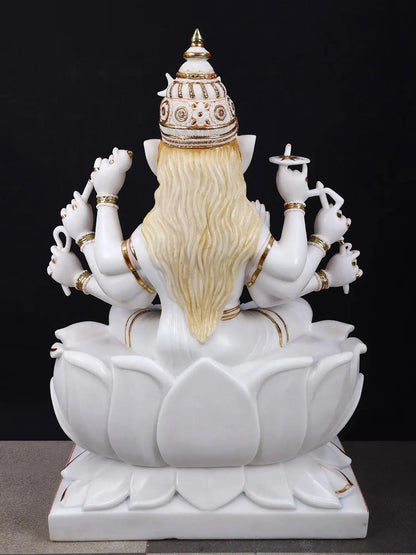 36" Superfine Goddess Varahi Staute with Eight Arms | White Marble Sculpture | Statue for Temple