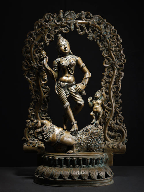 Goddess Ganga on Makara Mount With Lotus Pedestal Swamimali Bronze