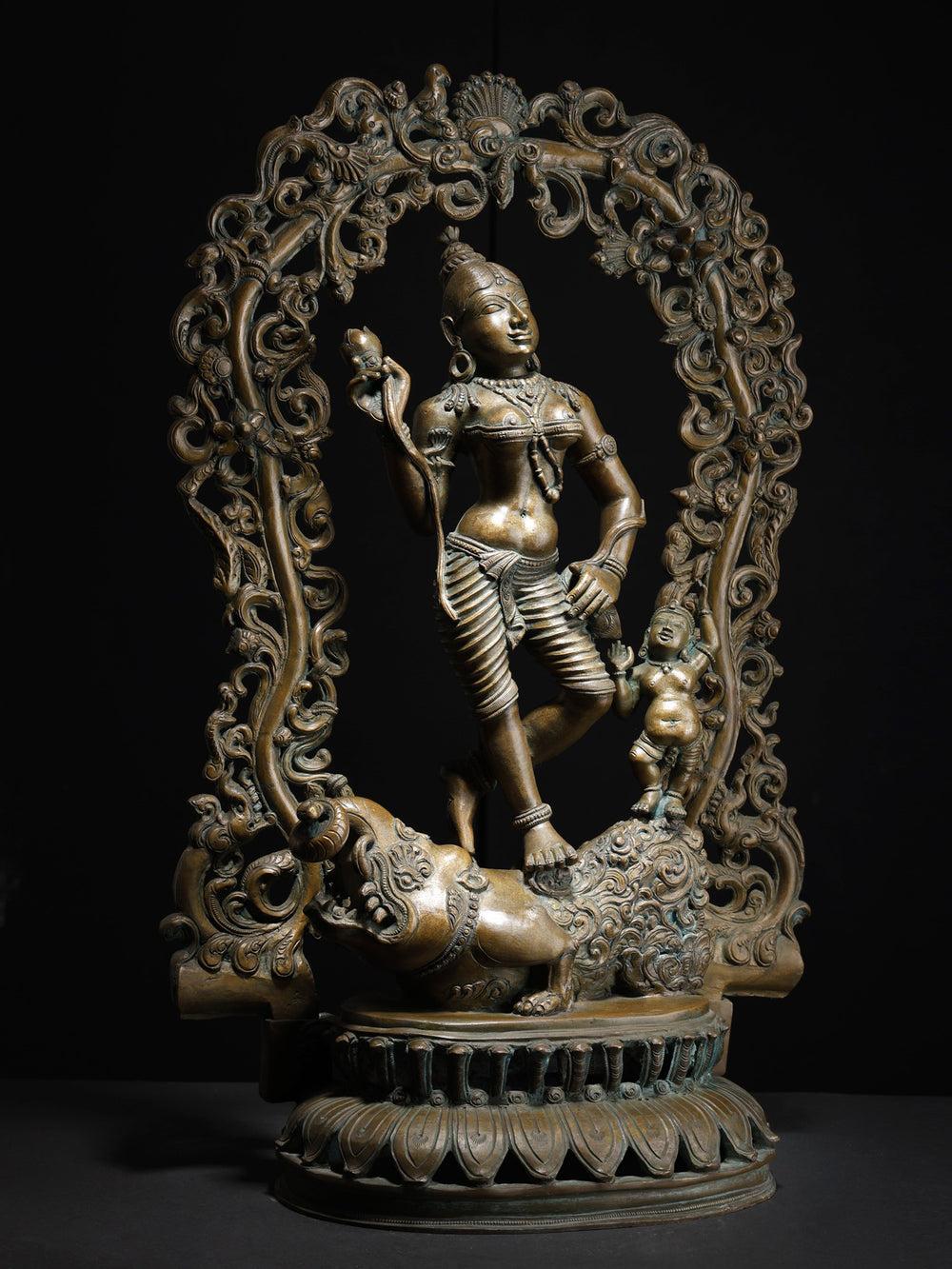 Goddess Ganga on Makara Mount With Lotus Pedestal Swamimali Bronze