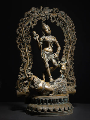 Goddess Ganga on Makara Mount With Lotus Pedestal Swamimali Bronze