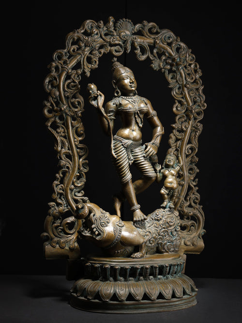 Goddess Ganga on Makara Mount With Lotus Pedestal Swamimali Bronze