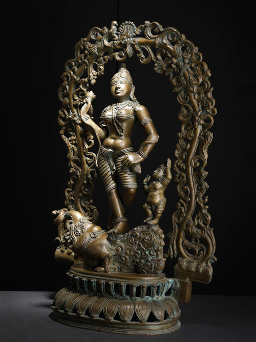 Goddess Ganga on Makara Mount With Lotus Pedestal Swamimali Bronze
