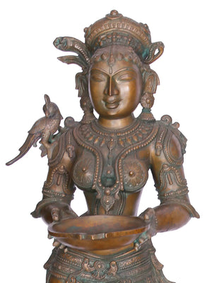 South Indian Deepalakshmi (Lady With Lamp) Pair - Bronze Statues