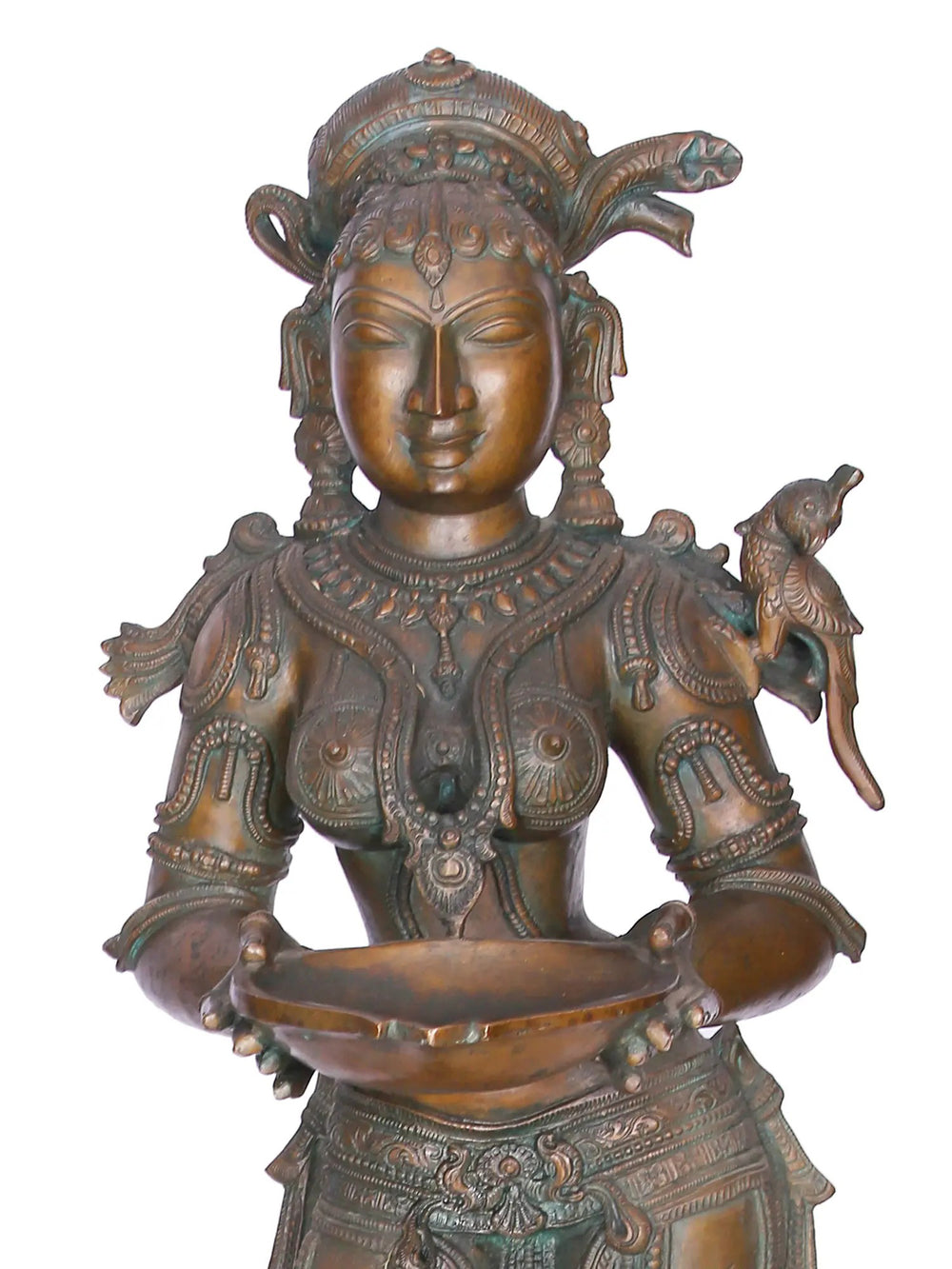 South Indian Deepalakshmi (Lady With Lamp) Pair - Bronze Statues