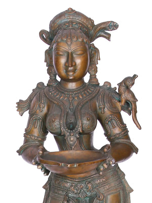 South Indian Deepalakshmi (Lady With Lamp) Pair - Bronze Statues
