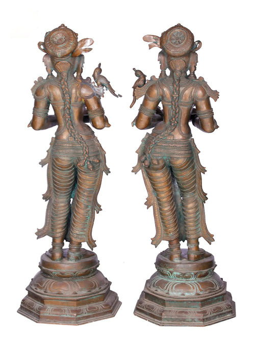 South Indian Deepalakshmi (Lady With Lamp) Pair - Bronze Statues