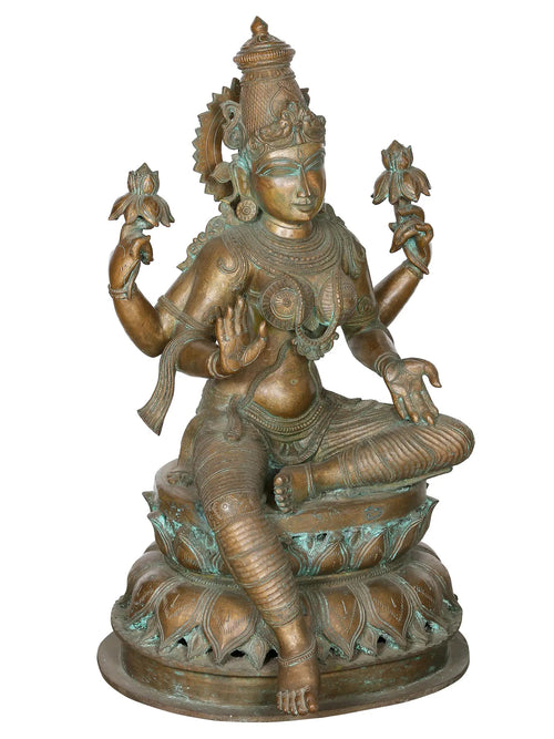 Four-Armed Lakshmi in Lalitasana on Lotus in Bronze