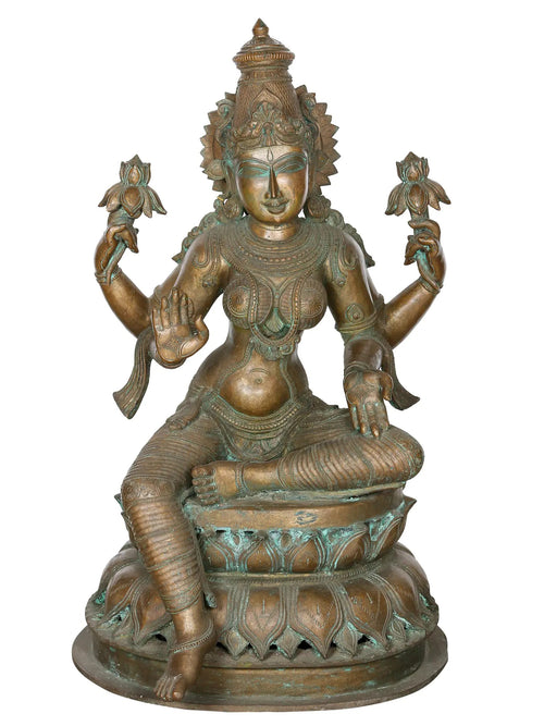 Four-Armed Lakshmi in Lalitasana on Lotus in Bronze
