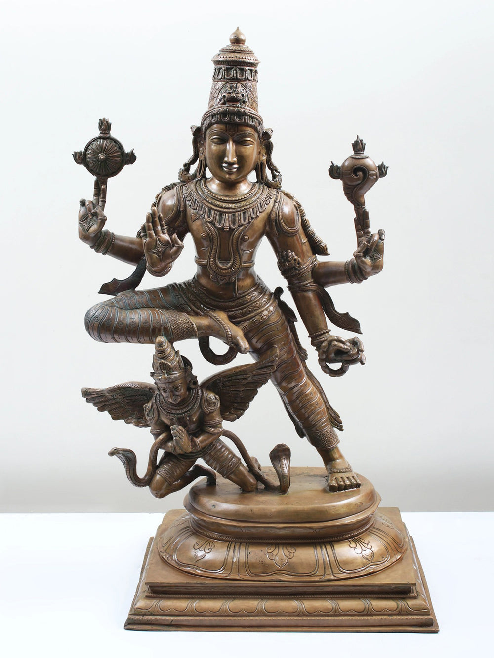 Four-Armed Vishnu On Garuda in Panchaloha Bronze