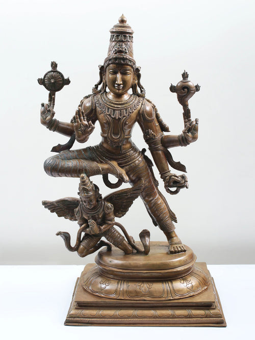 Four-Armed Vishnu On Garuda in Panchaloha Bronze