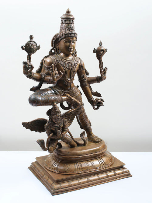Four-Armed Vishnu On Garuda in Panchaloha Bronze